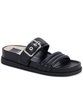 Dolce Vita SHAILA Black Puffer Leather Buckle Strap Slide Sandals